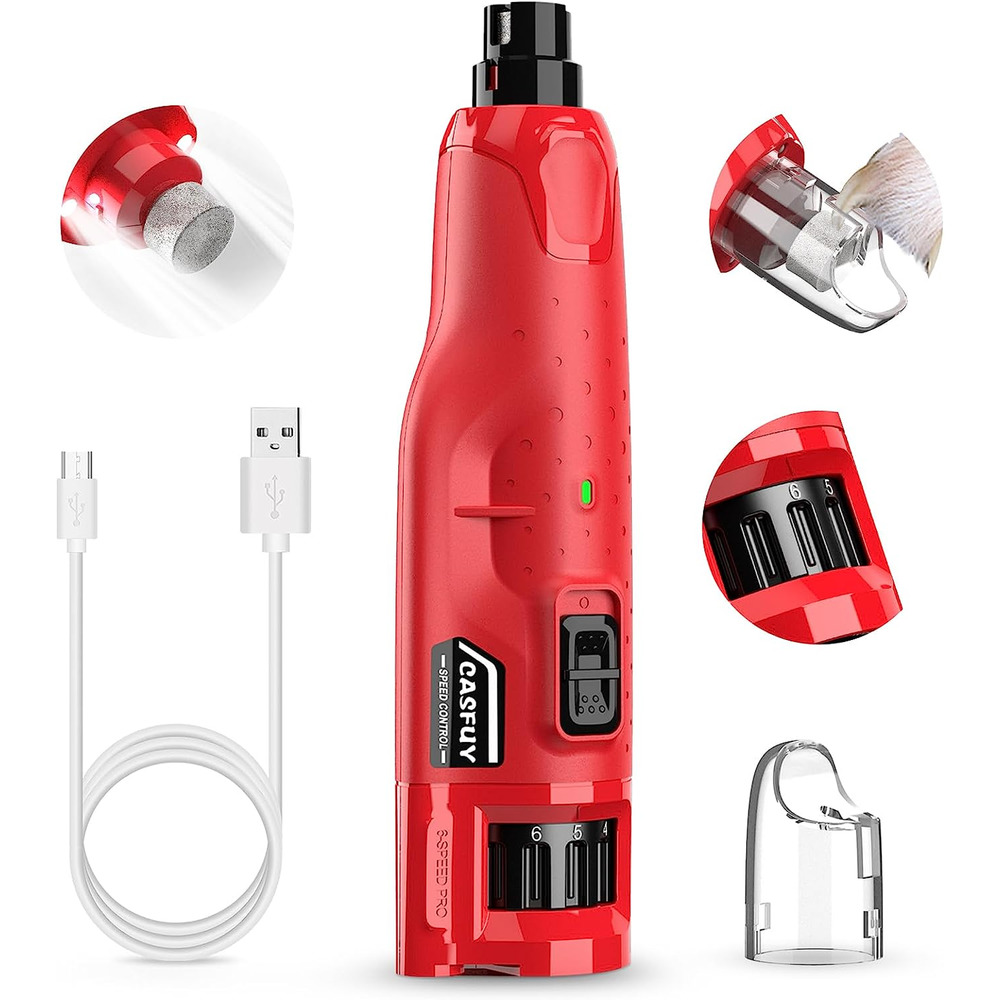 Dog Nail Grinder Quiet - (45Db) 6-Speed Pet Nail Grinder with 2 LED Lights for L